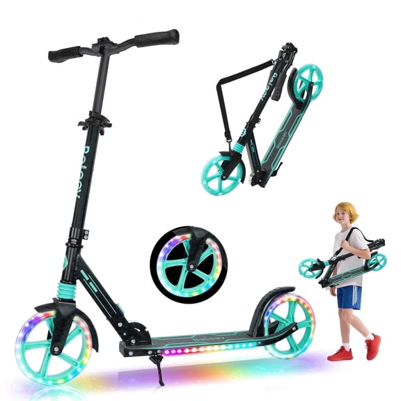 BELEEV Scooters for Boys, Kick Scooter 2 Wheel for Adults Teens, 4 Adjustable Handlebar, Lightweight and Foldable, up to 220lbs, Green