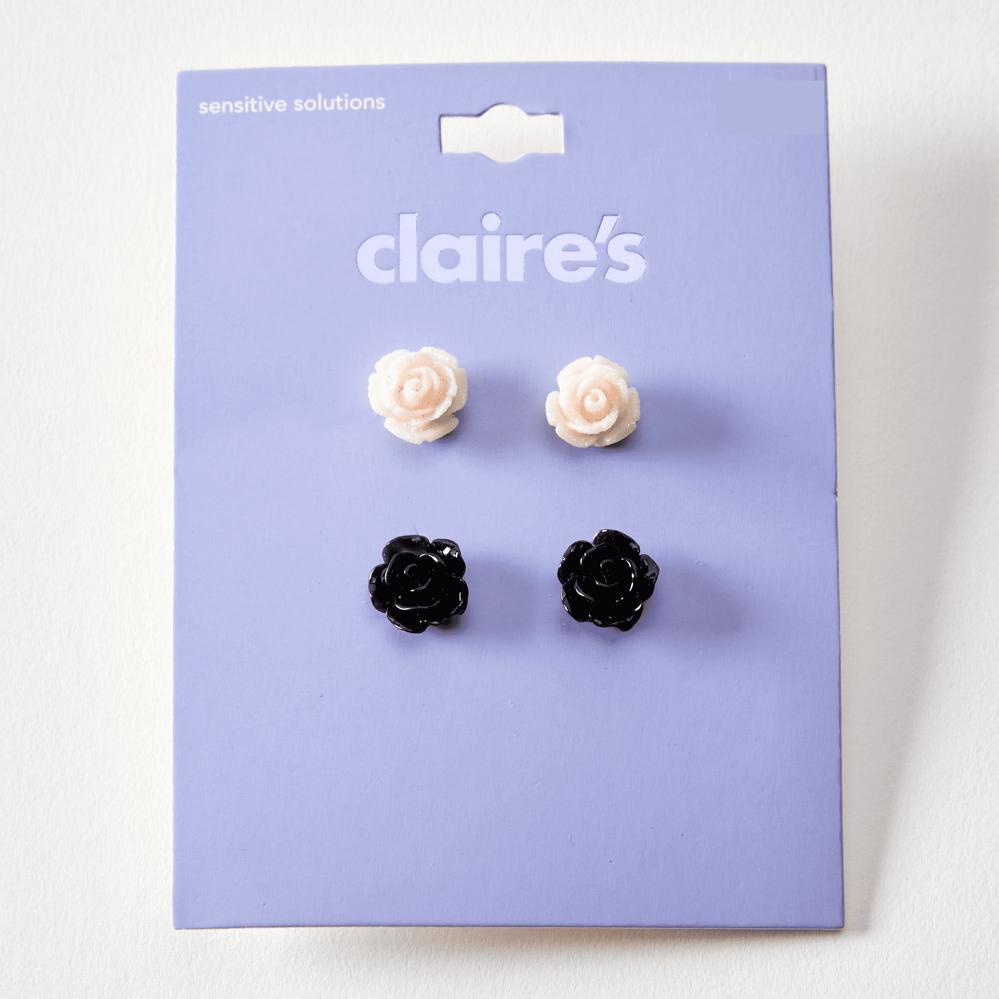 Claire's Tween Girls Black and Pink Glitter Rose Stud Earrings, 2-Pack