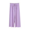 thumbnail image 4 of GYRATEDREAM Girls Wide Leg Pants High Elastic Smocked Waist Casual Flowy Cute Long Trousers Lightweight Kids Joggers for 5-6Y Purple, 4 of 5