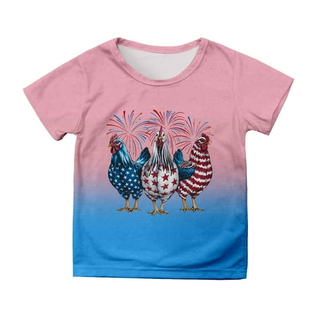 

Girls Graphic Tees Shirts Teen Boys Short Sleeve Independence Day Prints Child Girl T-Shirts for Kids