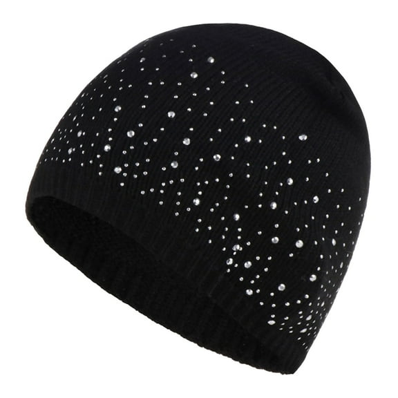 Rhinestones Hats for Men Women Cuffed Knit Winter Warm Casual Soft Stretchy Cap Fashion Dot Knitted Hat Outdoor