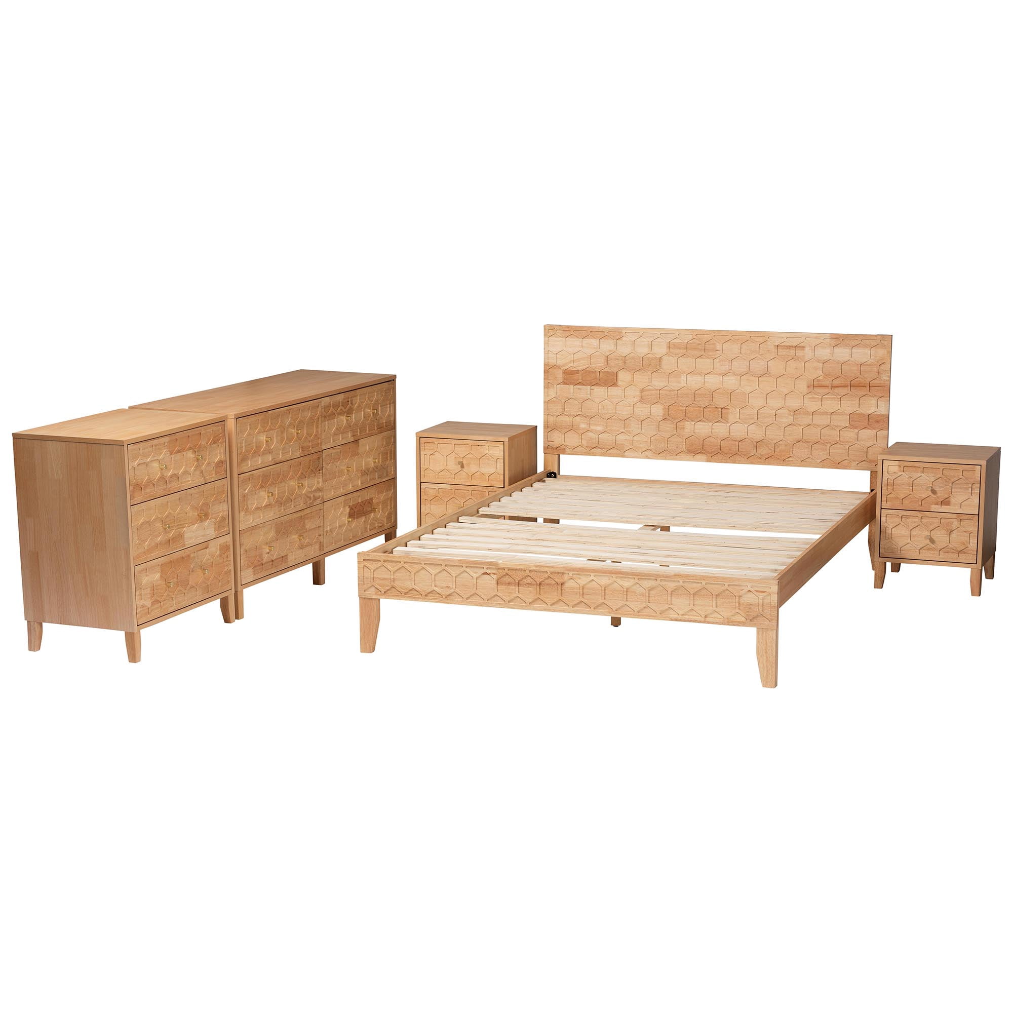 Baxton Studio Hosea Japandi Bedroom Set, Queen, Natural