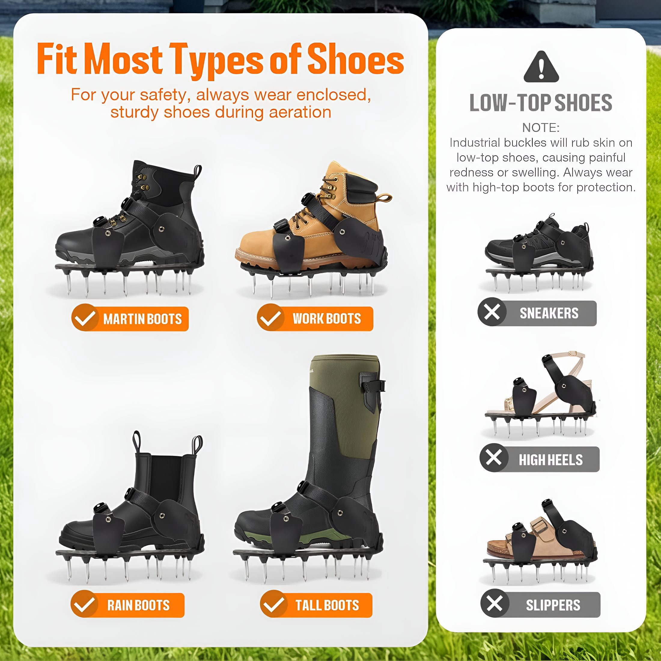 ZHZFKQ Pre-Assembled Lawn Aerator Shoes for Yard Grass, Aerator Lawn Tool with Heavy Duty Spikes for Effectively Aerating Lawn Soil, Air Aerator Tool with Adjustable Dual-Buckle for Men Sizes 6-14