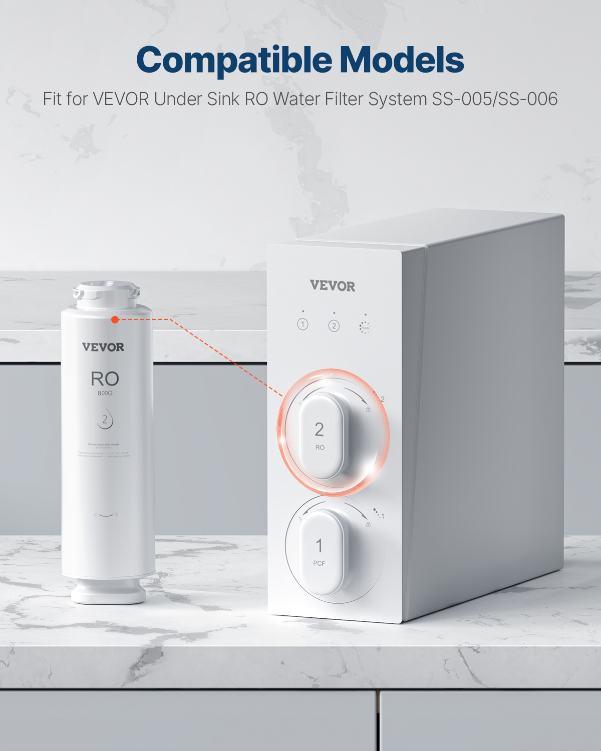 VEVOR Reverse Osmosis System, 800 GPD 11-stage Reverse Osmosis Water Filter Replacement, RO Filter Cartridge for 24 Months, Reduces Lead & Chlorine, Compatible with SS-005 Under Sink Water Filter