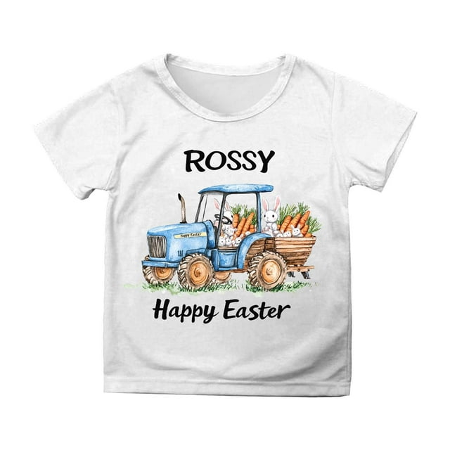 NINGMENG Hauts et T-Shirts pour Filles Enfants Lapin de Pâques Col Rond Manches Courtes Hauts Décontractés Chandail T-Shirts Vêtements de Sport, Blanc, 6-7 Ans