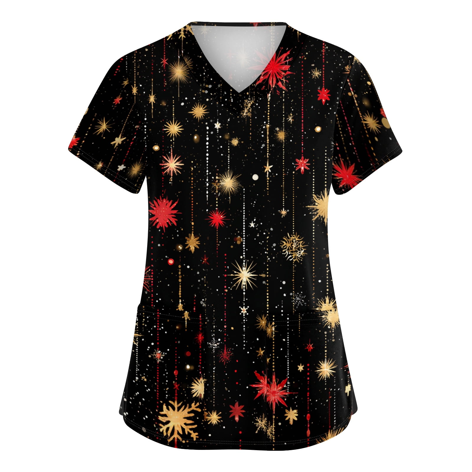Women s Christmas Scrub Top Casual V Neck Short Sleeve Christmas Graphic Print Christmas Short Sleeve Medical Workwear Uniform Scrubs