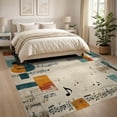 thumbnail image 3 of ODIKA 8'x10' Washable Area Rug Guitar Vintage Print Music Notes Abstract Note Border Retro Acoustic for Living Room, Under Sectional, Family , Durable, Non-Slip, 3 of 7