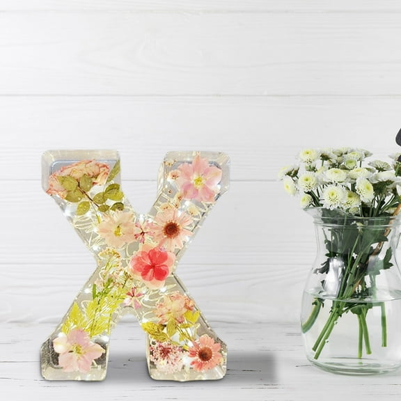 Floral Night Light, Zzbeans Elegant Resin Flower Letter Lamp, Handcrafted Decorative Bedside Light with Warm Glow for Home Decor Gift
