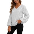 thumbnail image 1 of DXOUPM Women's Long Sleeve Shirts V Neck Sequined Shirt Work Clothes Versatile Daily Wear, 1 of 3