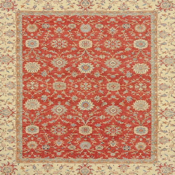 Ahgly Company Indoor Square Abstract Red Oriental Area Rugs, 7' Square