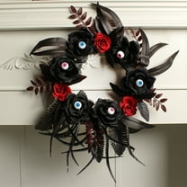 sruoe Halloween Decorations, Halloween Wreaths for Front Door, Artificial Wreaths, Indoor Outdoor Halloween Decor, Rattan Ring Wreath Decoration, Ghost Festival Bar Horror Halloween Decor