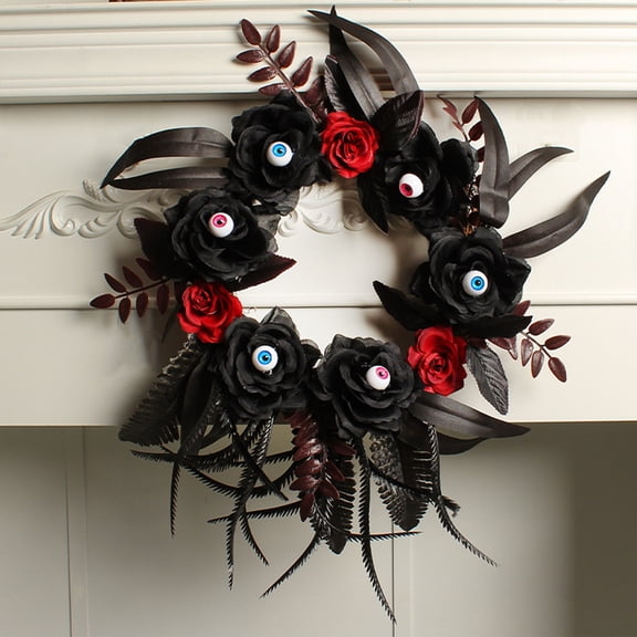 sruoe Halloween Decorations, Halloween Wreaths for Front Door, Artificial Wreaths, Indoor Outdoor Halloween Decor, Rattan Ring Wreath Decoration, Ghost Festival Bar Horror Halloween Decor