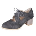thumbnail image 2 of IUJSOY Womens Classic Lace up Stacked Heel Oxfords Cutout Suede Cap Toe Dress Pump Shoes, 2 of 9