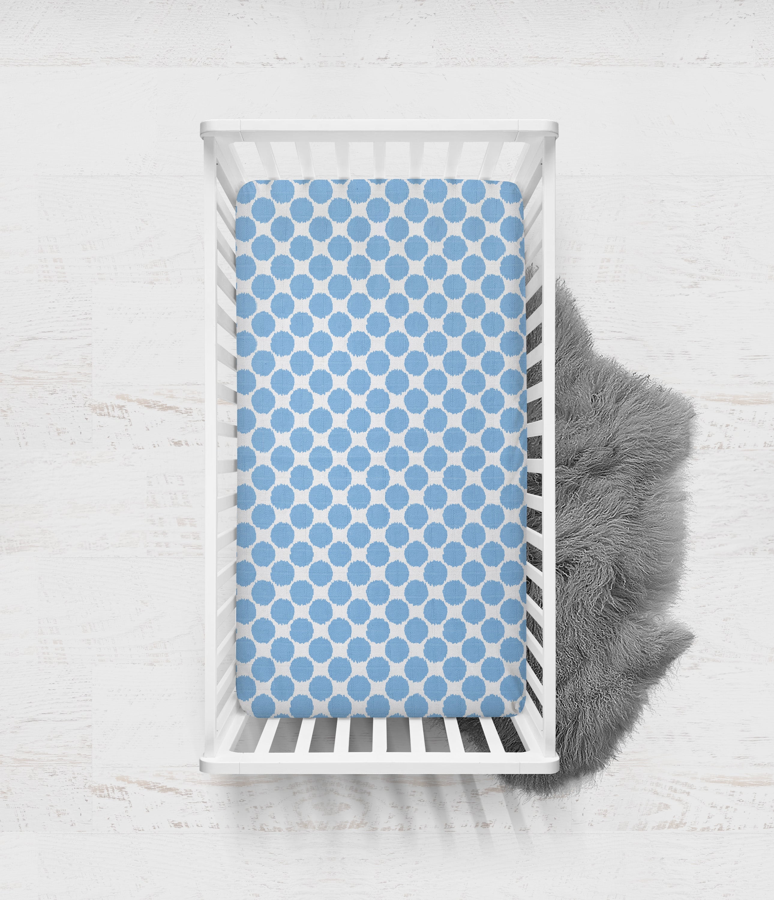 Bacati - Ikat Zebra Dots Blue Muslin Crib or Toddler Bed Fitted Sheet 100% Cotton Muslin