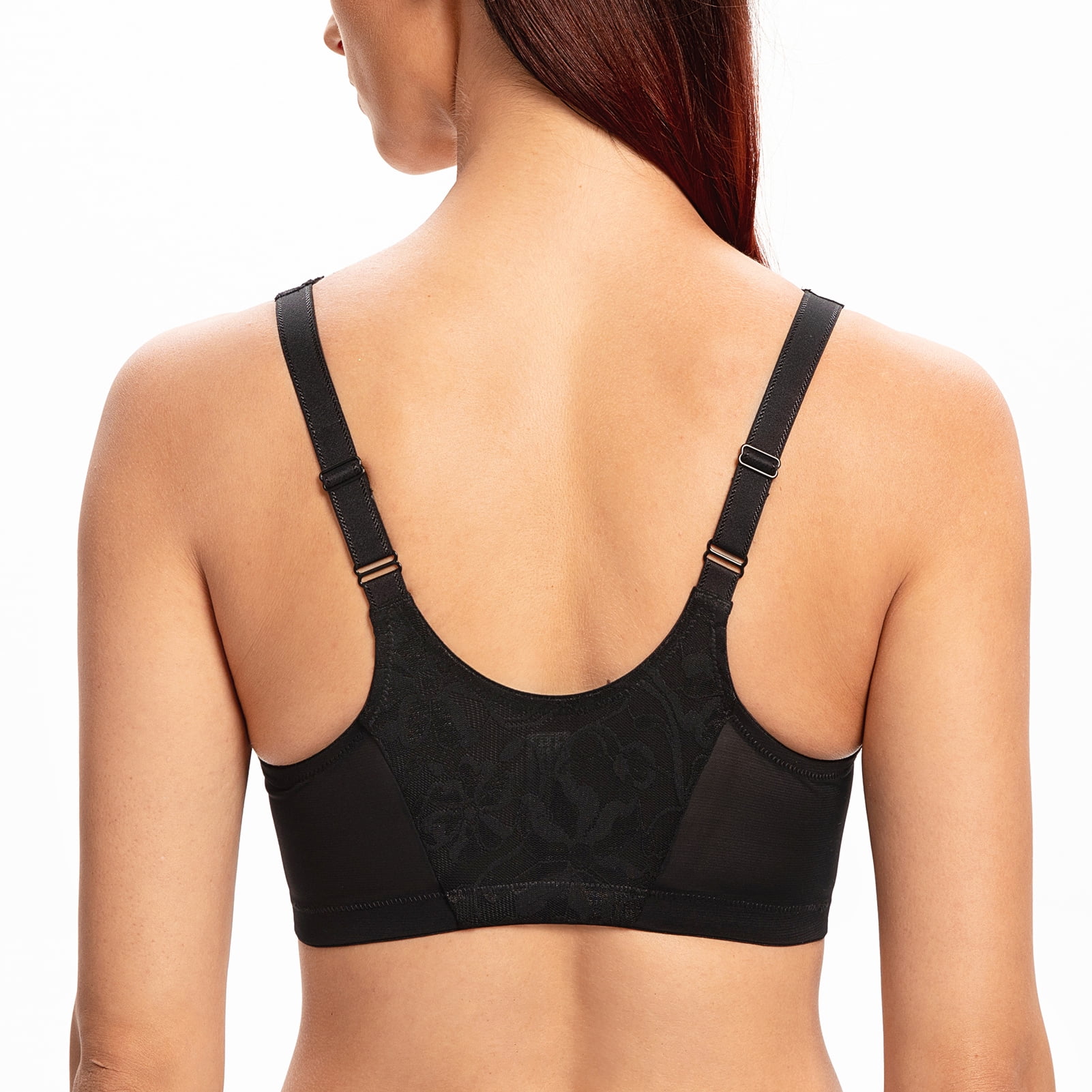 MELENECA Women's Front Closure Stretch Lace Underwire Bra Black 34D