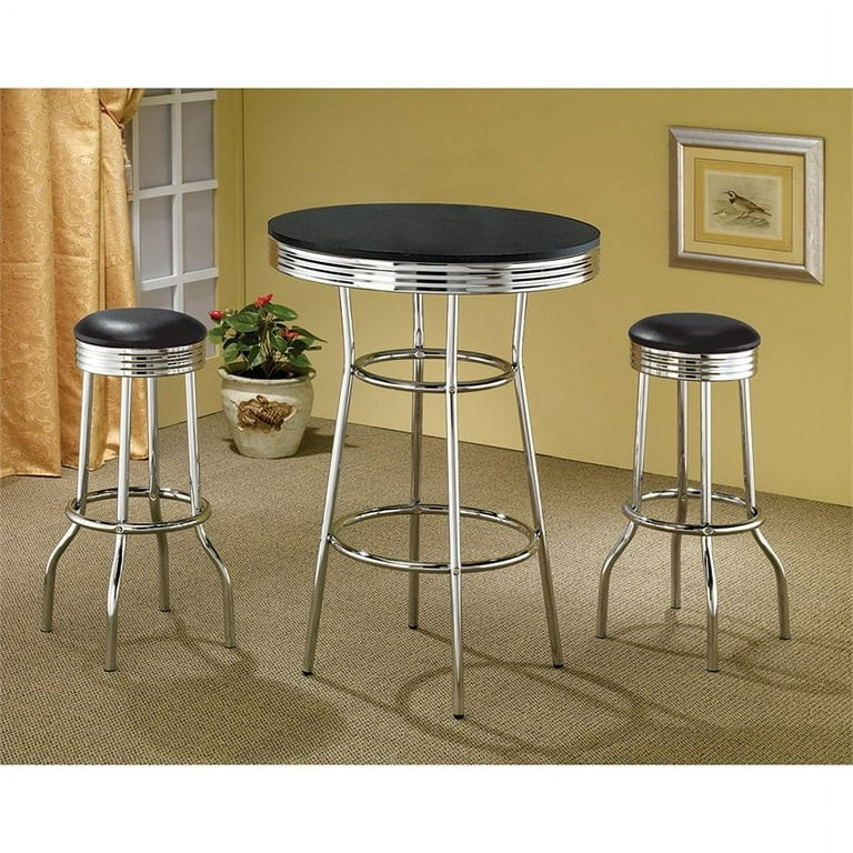Coaster Company 1950 s Black Retro Round Bar Table Black Chrome stools sold separately