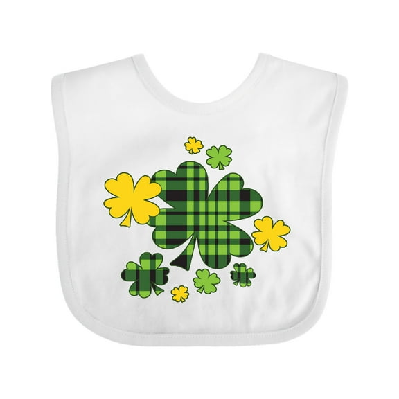 Inktastic St. Patrick's Day Plaid Green and Yellow Shamrocks Boys or Girls Baby Bib