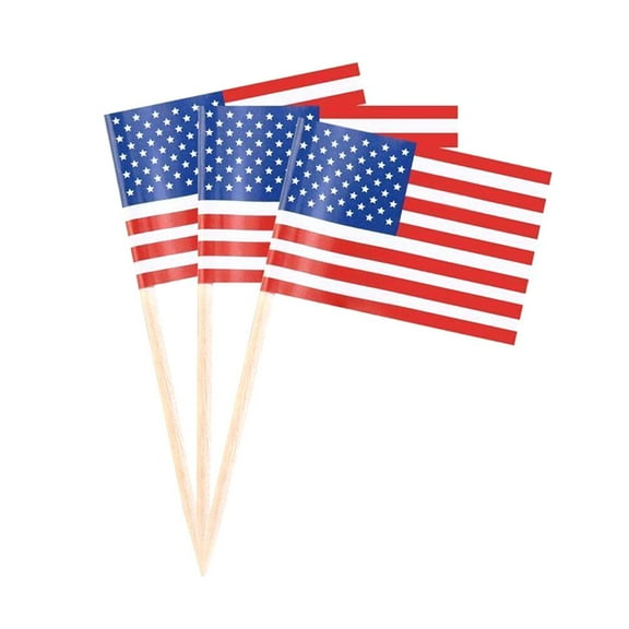 OUNONA 100 Pcs Us Flag Toothpicks Wooden Decoration Multi Color For Birthday Wedding Party Supplies