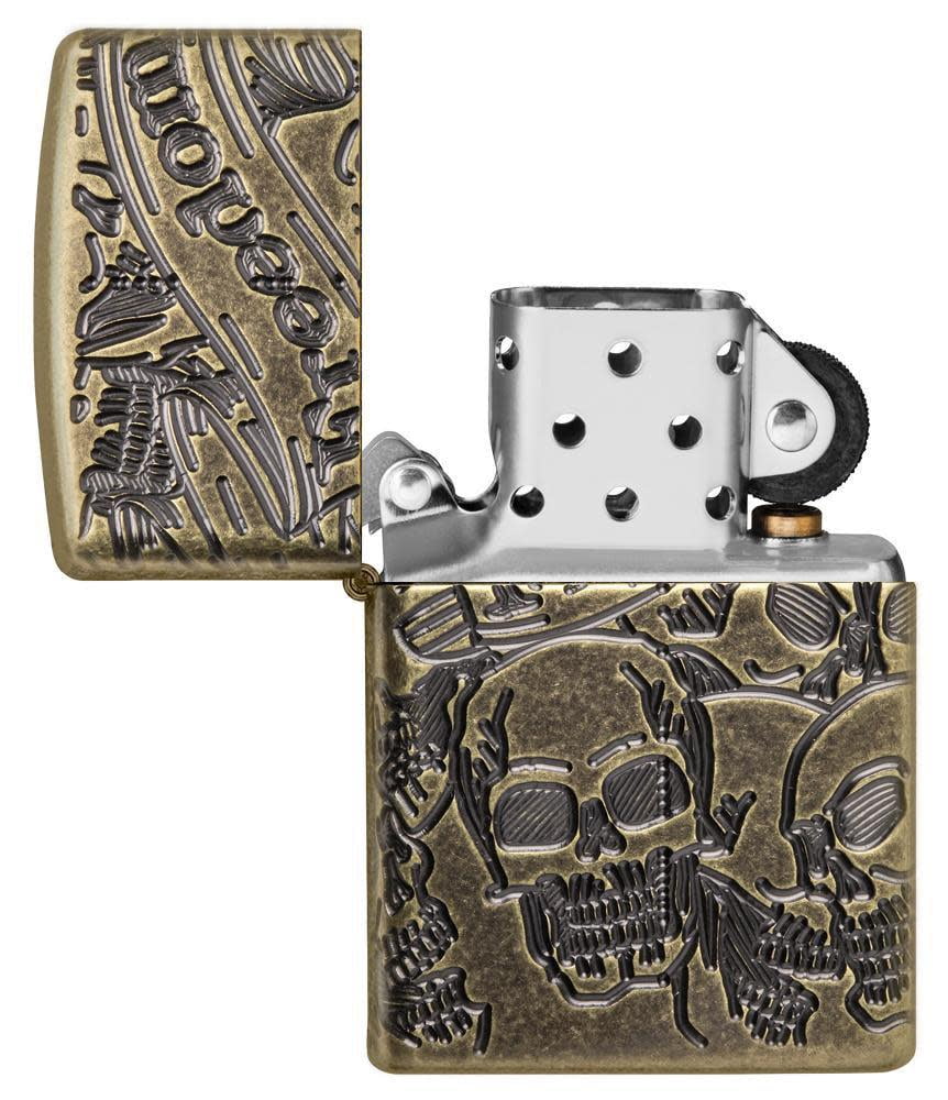 Zippo Armor Freedom Skull Antique Brass Pocket Lighter