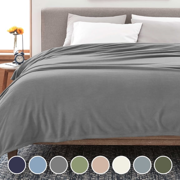 Martex Soft Fleece Lightweight Solid Bed Blanket, Gray, Twin