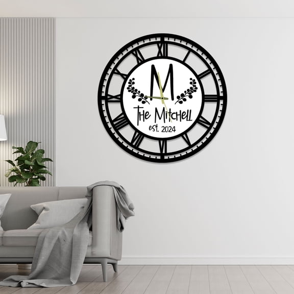 Craftnamesign Custom Name Large Metal Wall Clock For Home Business Wall Decor
