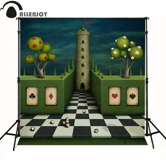 Allenjoy Wonderland Background Poker Tree Black And White Castle Fairy Tale Baby Backdrops Photography Photo Studio