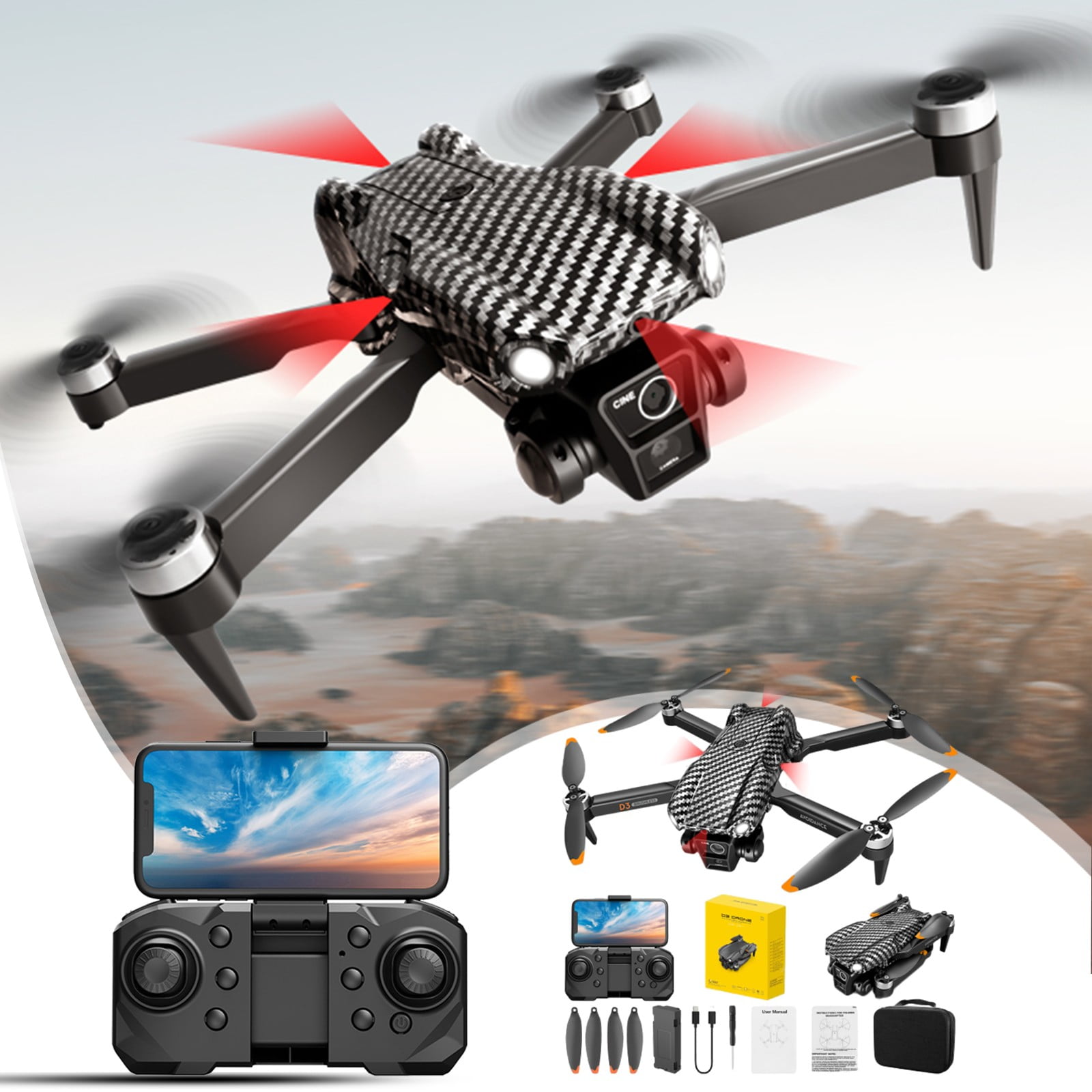 Drone with 4K Camera for Adults, Beginners, Brushless Motor with Optical Flow & Obstacle Avoidance, Includes Storage Bag