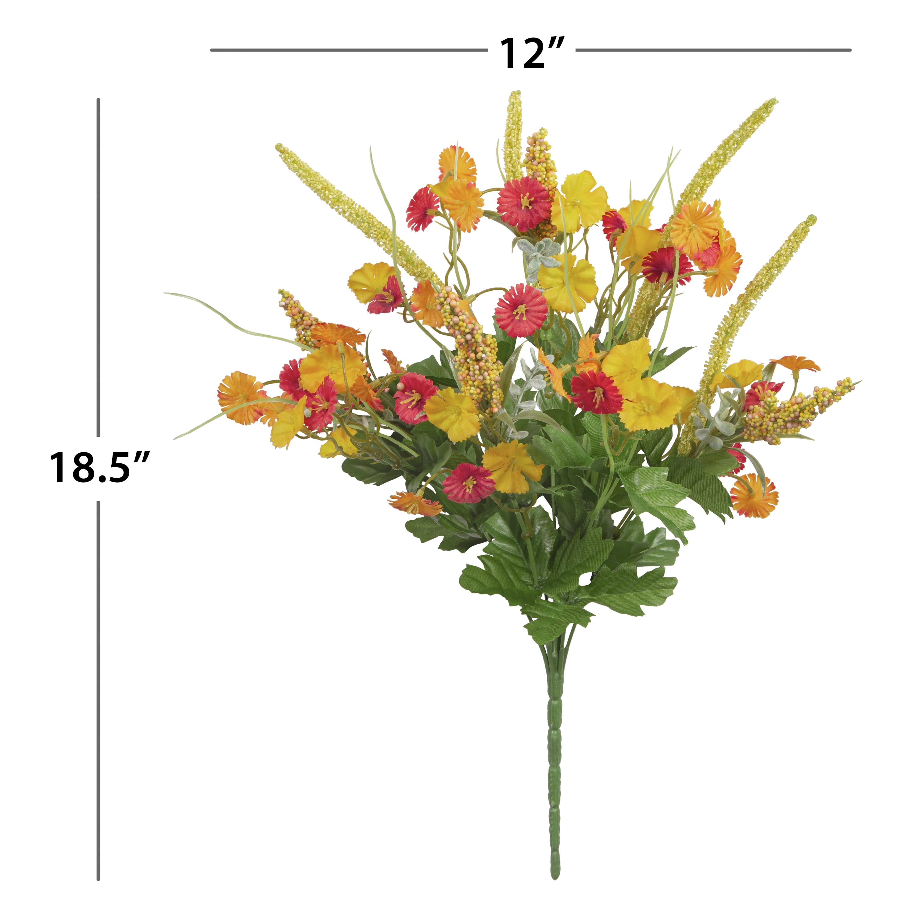 (2 pack) Mainstays 19 in Artificial Silk Orange & Yellow Wildflower Mixed Bush for Indoor Use