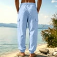 thumbnail image 4 of Homeyce Men's Drawstring Linen Pants with Elastic Waist Straight-Legs Pants with Deep Pockets with Pockets Long Pants Casual Summer Beach Lightweight Lounge Wear,Blue 3XL, 4 of 5