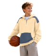 thumbnail image 2 of Quarter Zip Color Block Kids Hoodie Knit Pullover Hooded Sweatshirt with Pocket Soft Breathable Lightweight Layer Top Stylish Outerwear for Children Aged 4-14 Casual Daily Wear, 2 of 10