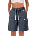 thumbnail image 2 of Domuza Cargo Shorts Women Casual High Waisted Bermuda Shorts Summer Trendy Outdoor Hiking Elastic Waist Outfits with Pockets Gray L, 2 of 8