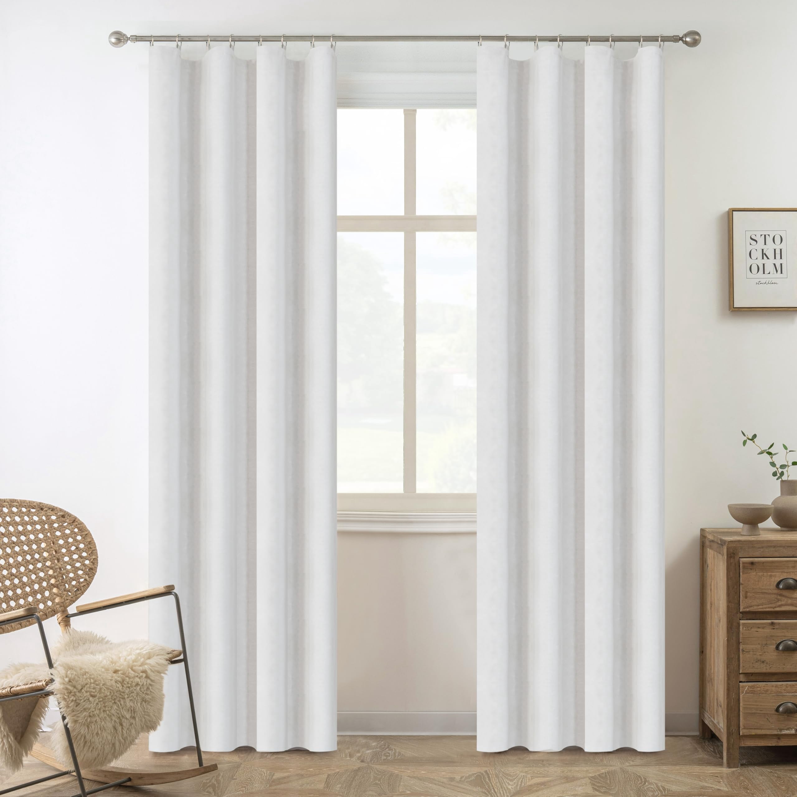 DriftAway 100% Blackout Curtain Liners for Bedroom Living Room Full Light Blocking Thermal Insulated Blackout Liner with 18 Pcs Rings 2 Panels Set for 96 Inch Long Curtains Each 50"W x 92"L Off White