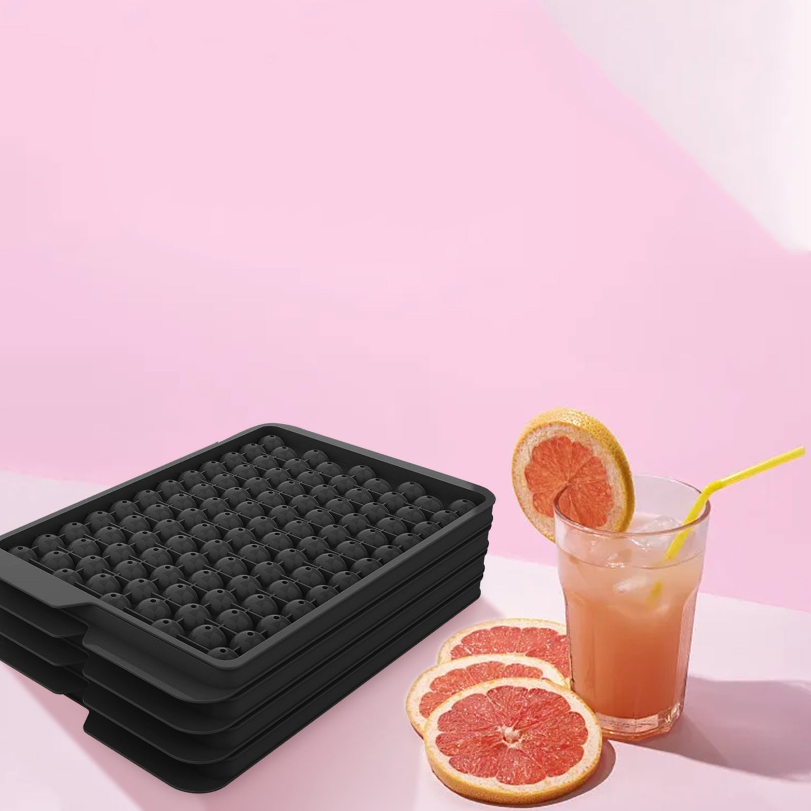 4-Pack Mini Round Ice Cube Trays with Storage Bin & Scoop, Small Ice Ball Maker for Chilled Drinks, Coffee and