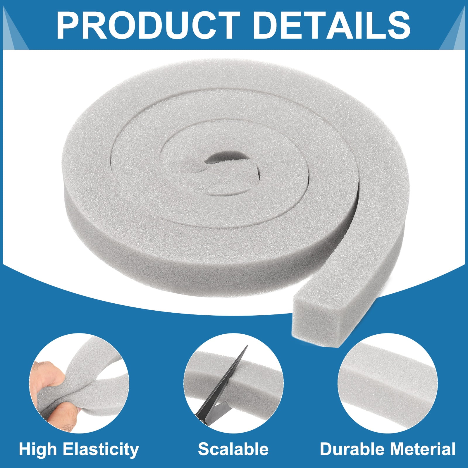 4 Set 3.28ft Foam Seal Strip, 1 Inch Width x 1 Inch Thick Weather Stripping Foam Insulation Tape, EVE Air Conditioner Open Cell Foam Seal Tape for Doors, Windows, Grey