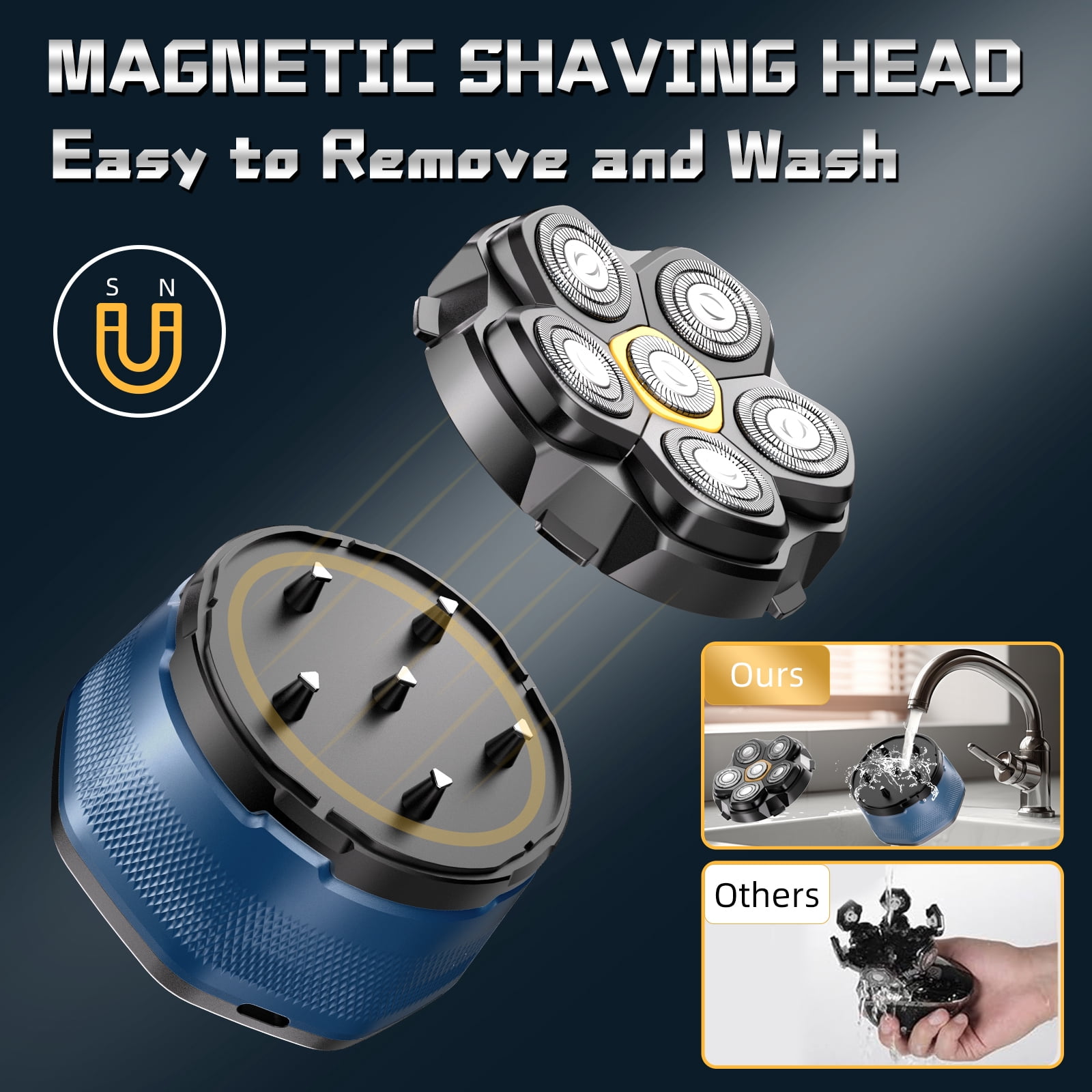 MAX-T Head Shaver for Bald Men, Magnetic 6D Floating Electric Razor for Men, IPX6 Waterproof Wet/Dry Electric Shaver, Rechargeable Bikini Shaver Grooming Kit, Gift for Men