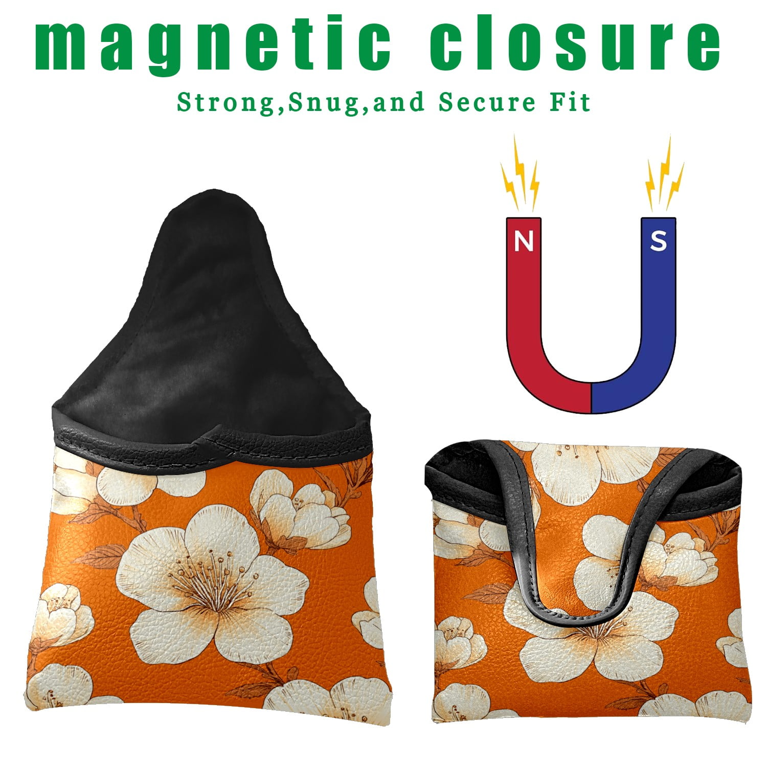 Golf Mallet Putter Cover Premium Leather Waterproof Golf Putter Head Cover with Magnetic Closure Peach Blossom