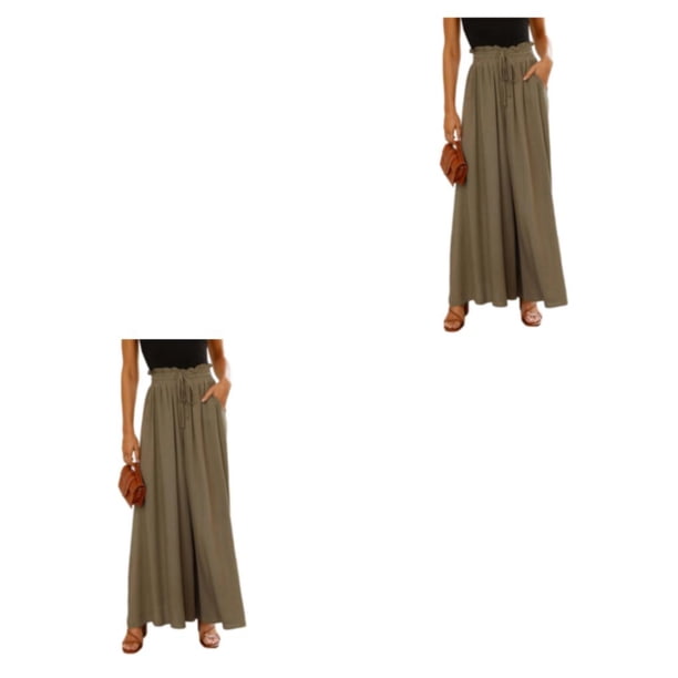 Pantalones de pierna ancha Qarigey mujer verano Lino verde 2XL