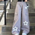 thumbnail image 7 of Girl's Elastic Waist Wide Leg Baggy Y2K Star Print Loose Pants Streetwear Purple 12-13Years, 7 of 7