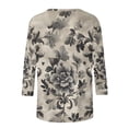 thumbnail image 5 of YUNAFFT Elegant Floral Print 3/4 Sleeve Round Neck Blouse for Women Soft Stretchy Breathable Comfort Fit Casual Wear Tops, 5 of 5