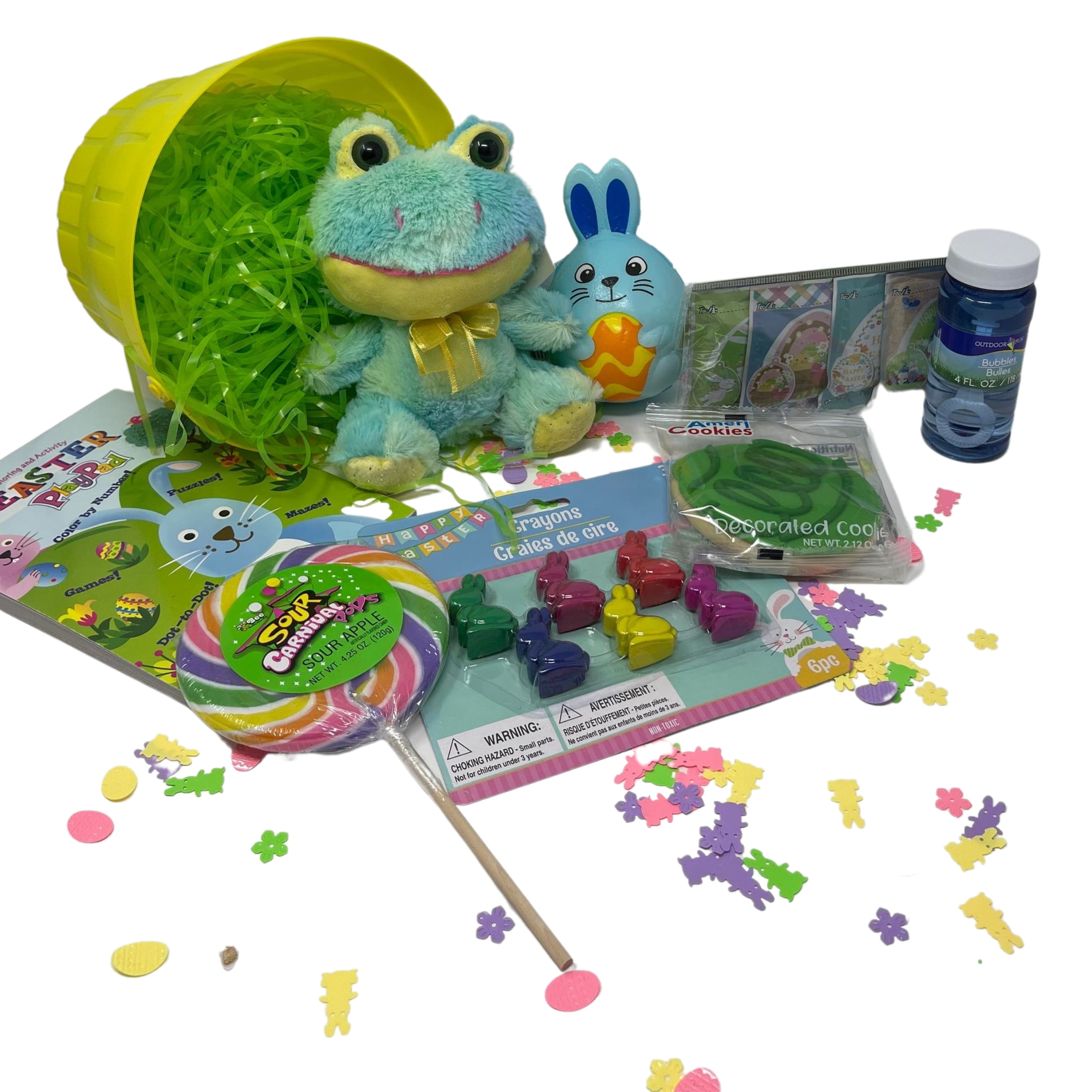 KRE Frog Stuffed Animal Easter Yellow Basket Stocking Stuffer Decoration Party Favor Surprise Basket Prize Gathering Carnival Classroom Rewards Filler Fun Party Birthday Supply Assorted Gift Set of 1