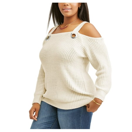 Juniors' Plus Cold Shoulder Sweater With Grommets