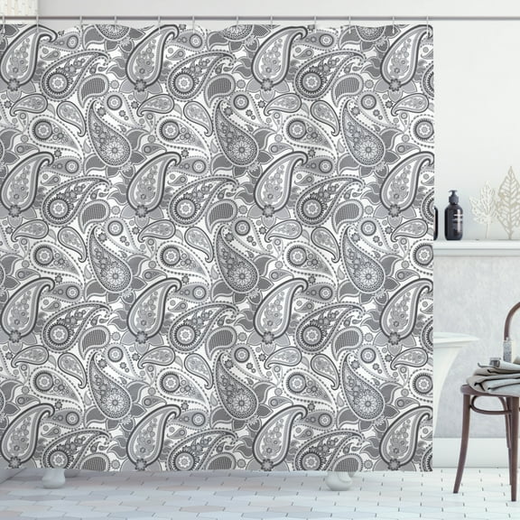 Ambesonne Paisley Shower Curtain, Digital Persian Leaf, 69"Wx84"L, Grey and White