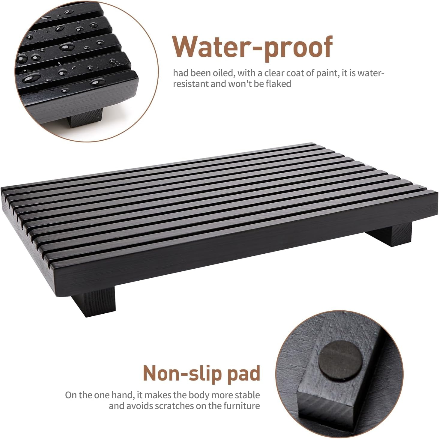 Black Wooden Bathroom Vanity Tray, Farmhouse Countertop Organizer & Riser Stand for Kitchen Sink, Soap Dispenser Holder & Home Decor