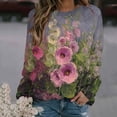 thumbnail image 2 of Pompotops Femmes Décontracté Imprimé Col Rond Pull Manches Longues Swertshirts Blouse T-shirt Tops, 2 of 5