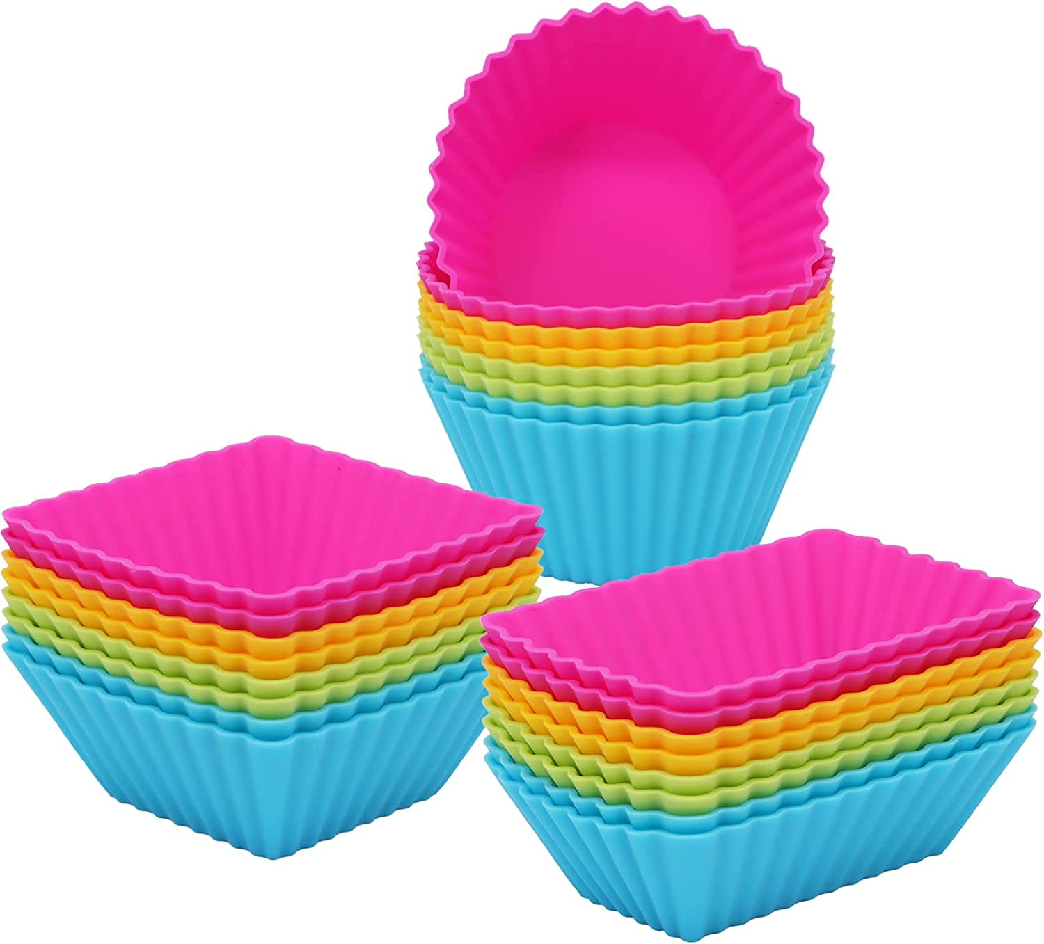 Silicone Cupcake Liners, 24pack Reusable Baking Cups, 3 Shapes Muffin