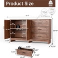 thumbnail image 2 of 59" Mid Century Modern Buffet Cabinet with Storage, Walnut Sideboard Credenza with 3 Drawers and Adjustable Shelf for Dining Room, 2 of 9