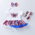 thumbnail image 2 of mgoYE 4th of July Baby Girl Birthday Outfit American Flag Romper+Ruffle Tulle Skirt+Headband+Shoes Independence Day 4pcs Set(White,6-12 Months), 2 of 4