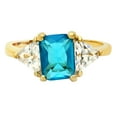 thumbnail image 3 of Gold Plated Emerald-Cut Turquoise Blue CZ Three-Stone Ring, Size 9.5, 3 of 7