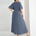 thumbnail image 4 of Great Gifts for Less Ofreoo Women's Casual Solid Color Round Neck Large Size Elastic Waist Stitching Long Skirt Dress Long Sleeve Round-Neck Ankle Dress Fall Outfits for Women 2024, 4 of 4