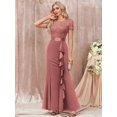 thumbnail image 3 of Dusty Pink Sequin Lace Ruffle Mermaid Evening Maxi Dress, 3 of 30